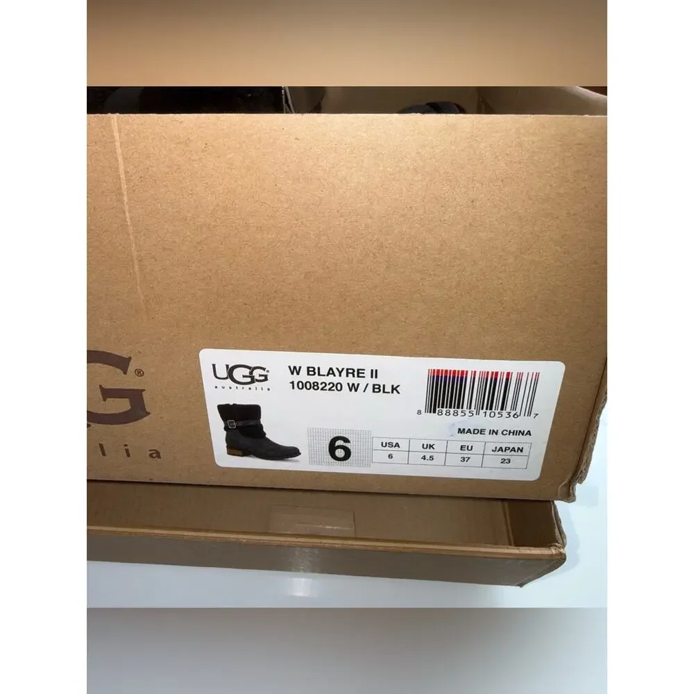 NIB UGG Blayre Black Shearling-Trim Mid-Calf Women's Boots